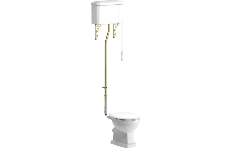 Piva High Level WC Toilet w/Brushed Brass Finish & Soft Close Seat  Junction 2 Interiors Bathrooms