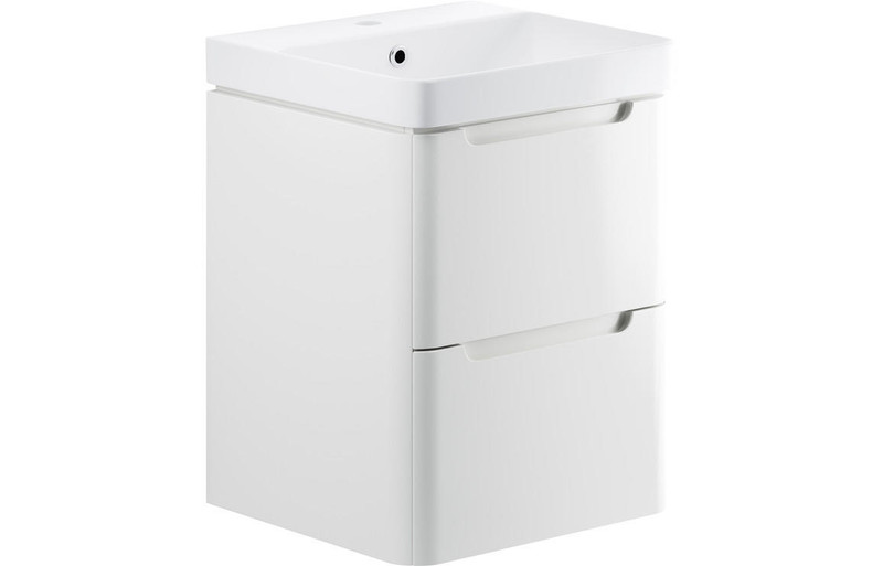 Machu 500mm 2 Drawer Wall Hung Cloakroom Bathroom Vanity Basin Unit - White Gloss  Junction 2 Interiors Bathrooms