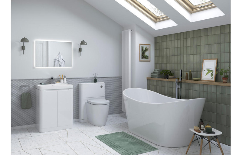 Machu 600mm 2 Door Floor Standing Bathroom Vanity Basin Unit - White Gloss  Junction 2 Interiors Bathrooms