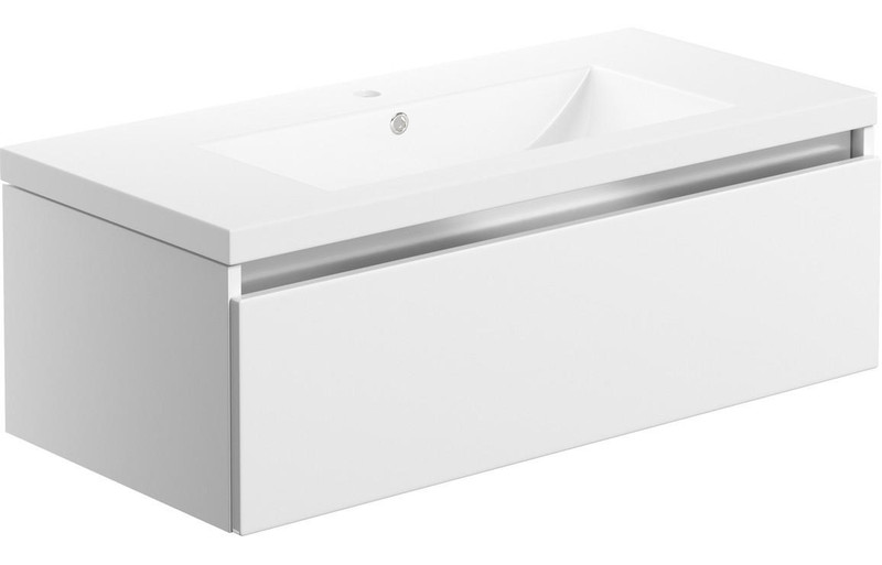 Bwindi 815mm 1 Drawer Wall Hung Bathroom Vanity Basin Unit Includes Basin - White Gloss  Junction 2 Interiors Bathrooms