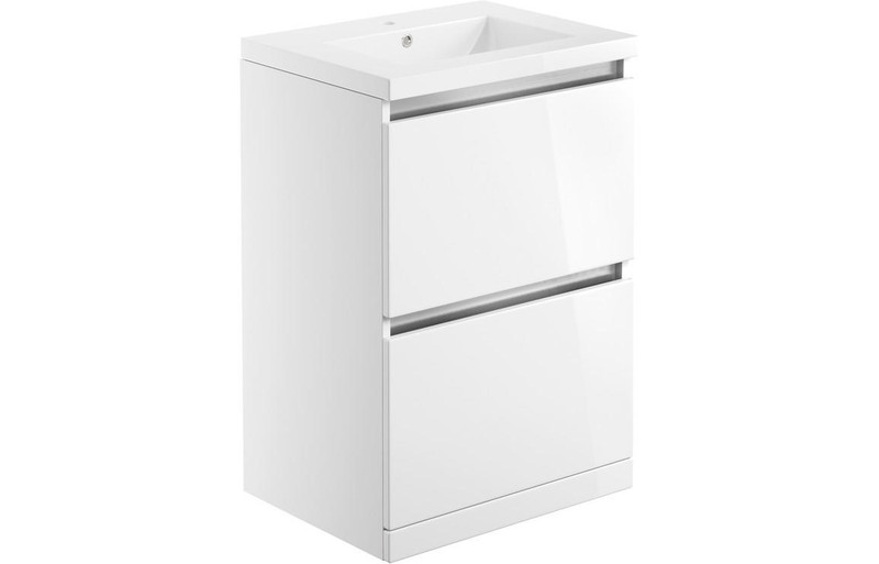 Bwindi 615mm 2 Drawer Floor Standing Bathroom Vanity Basin Unit Includes Basin - White Gloss  Junction 2 Interiors Bathrooms