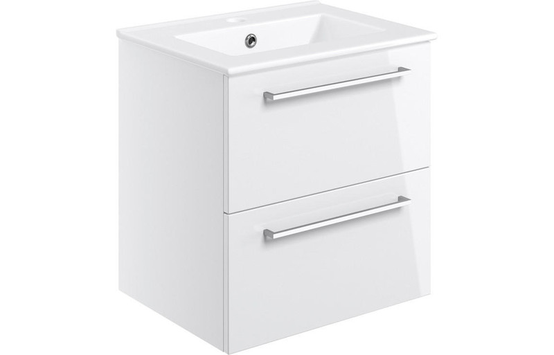 Rochford 510mm Wall Hung 2 Drawer Bathroom Vanity Basin Unit & Basin - White Gloss  Junction 2 Interiors Bathrooms