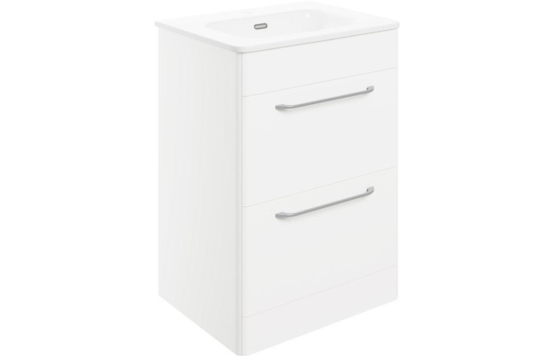 Statt 610mm 2 Drawer Floor Unit & Basin - White Gloss  Junction 2 Interiors Bathrooms