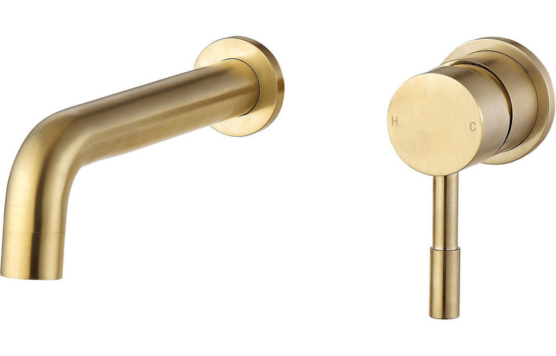 J2 Bathrooms Kuang Wall Mounted Basin Mixer - Brushed Brass JTWO105802 