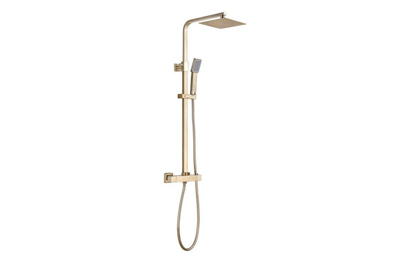 J2 Bathrooms Square Thermostatic Bar Mixer with riser Kit - Brushed Brass JTWO108087 