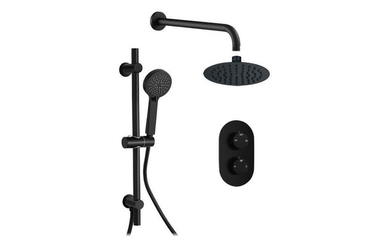 J2 Bathrooms Round Concealed Valve Head & Arm Shower Pack - Matt Black JTWO108086 