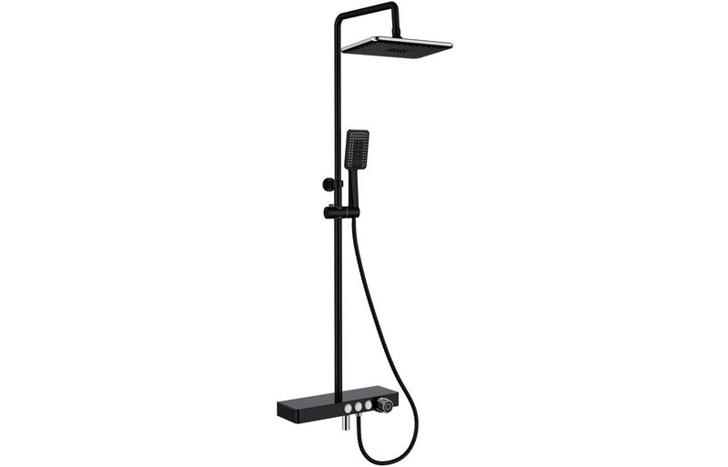  Vema Thermostatic Shower Exposed Shower Column with Fixed Head  Riser  Shelf & Foot Wash - Black DICM0462_J2 