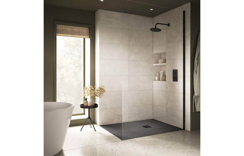 J2 Bathrooms 25mm 1000x800mm Slate Effect Ultra-Slim Rectangular Shower Tray & Waste JTWO106626 