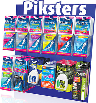 Piksters® Interdental Brushes - 12 Hook Free Standing Display Stand with Stock