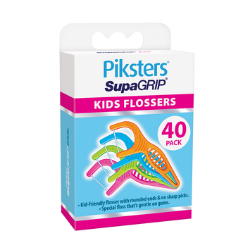 piksters supagrip kids flosser angle view front and right side of 40 pack