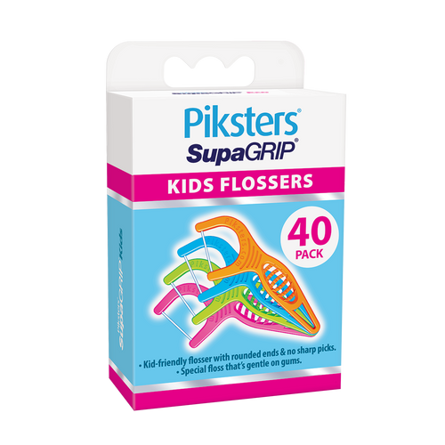piksters supagrip kids flosser angle view front and right side of 40 pack