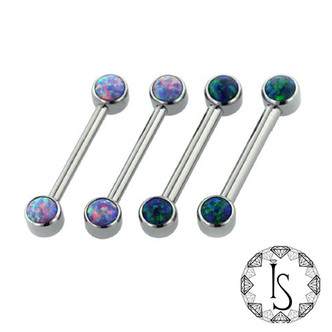 TI Side Set Bezel Jewelled Barbell 4mm (IS) Opal 12ga 1/2'' Capri Blue