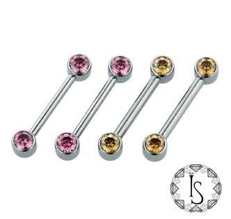 SS Side Set Jewelled Barbell 6mm (IS) 12ga 5/8 '' White CZ
