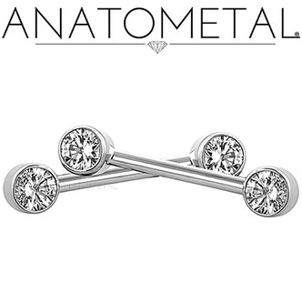 TI Side Set Bezel Jewelled Barbell (Anato) (pair) 12ga 5/8'' FOP