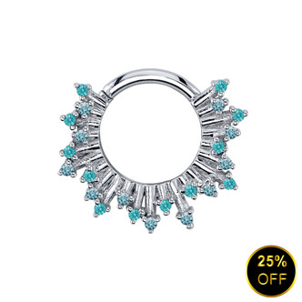 14K W Frozen Hinge Ring 16ga 11/32''  MG/Ice Blue Diamond