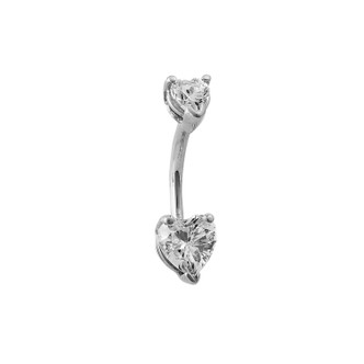 Body Gems 14K Double Heart Curved Barbell 14ga CZ