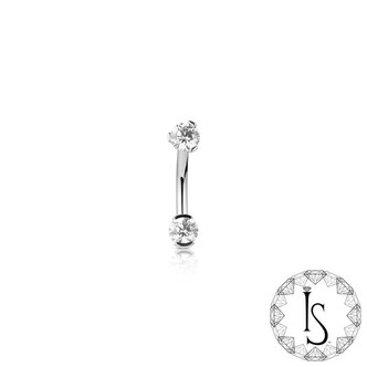 TI 4mm 3 Prong Double Jewelled Curved Bar 14ga TI 4mm 3 Prong Double Jewelled Curved Bar 14ga