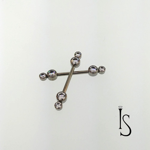 TI S.S.Jewelled Barbell Cluster 4/3 (pair) 14ga 9/16'' WCZ