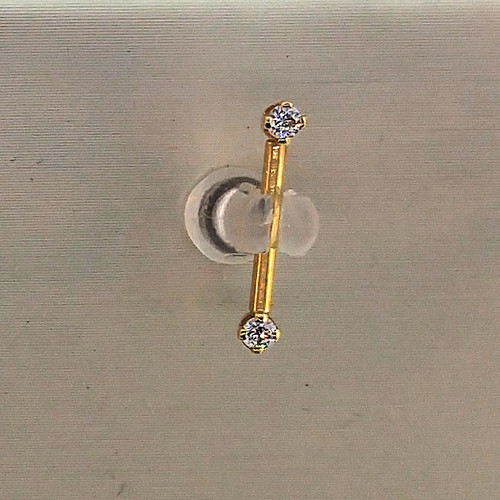 14K Y Princess Cut S.S. Jewelled Barbell 16ga 3/8''