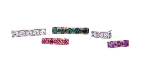 18K W 5 Stone Gem Bar 16ga CZ