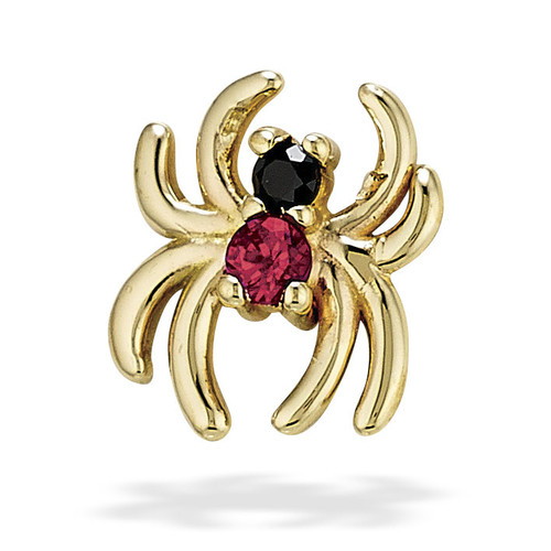 14K Y Venomous Spider 16ga Garnet/Black CZ