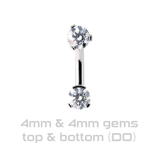 TI 4mm 3 Prong Double Jewelled Curved Bar 14ga 3/8''  LCDiamond