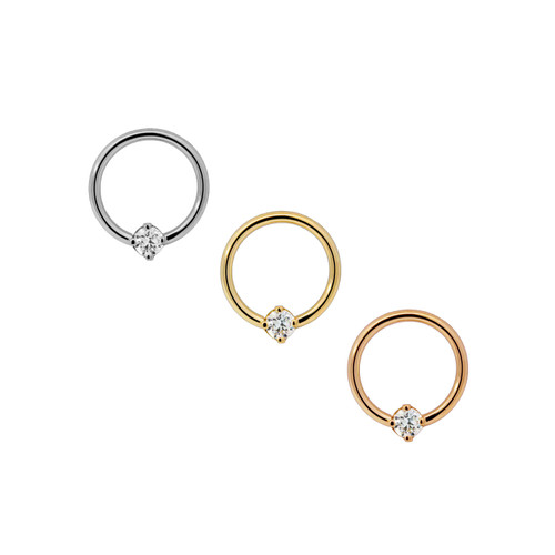 LeRoi 14K F.F. Fixed Bead Ring w/4 Prong CZ