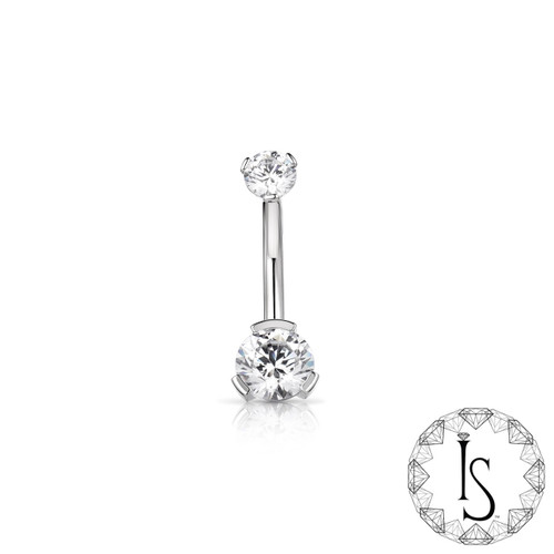 TI 6mm 3 Prong Double Jewelled Curved Bar 14ga