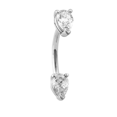 14K W Double Pear Curved Barbell 14ga 7/16" CZ