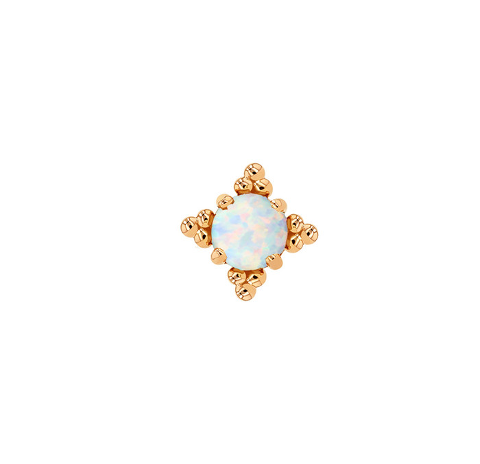 18K R Zia (7mm) (threadless) w/4mm White Opal