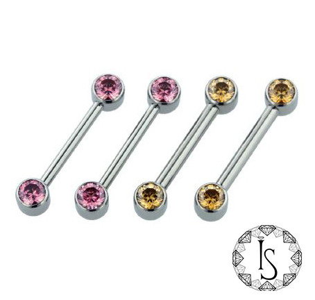 TI Side Set Bezel Jewelled Barbell (IS) (PAIR) 4mm