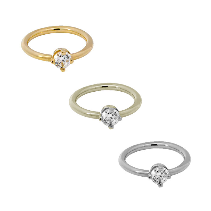 LeRoi 14K Side Set Fixed Bead Ring w/4 Prong CZ