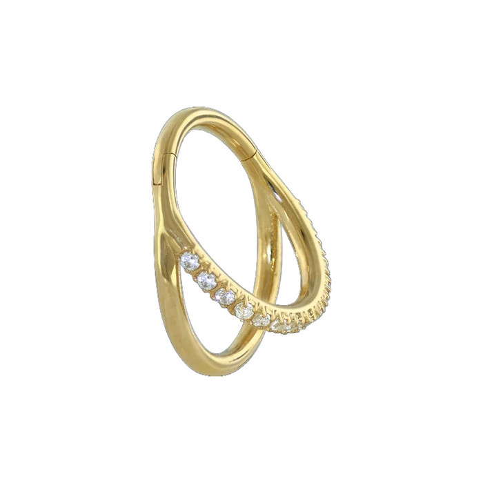 18K Y Double Hoop Gemmed Clicker 16ga 8mm CZ