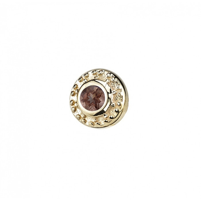 14K Y Tiny Nanda 5mm Beaded Disc (threadless) w/2mm  Oregon Sunstone
