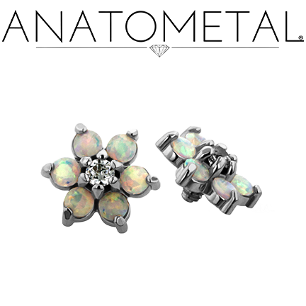 18K W Flower Threaded End 1.5mm 16ga FOP w/Diamond Center