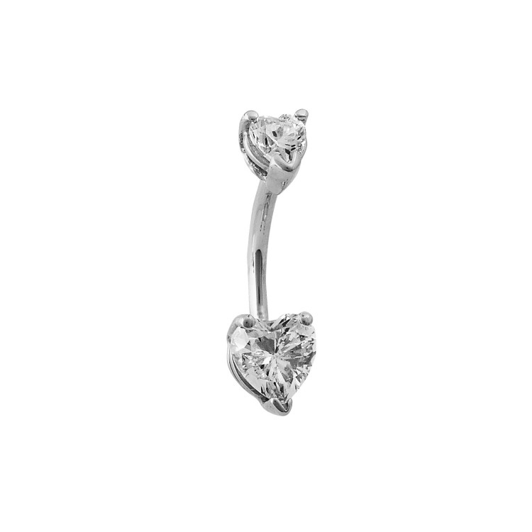 Body Gems 14K Double Heart Curved Barbell 14ga CZ