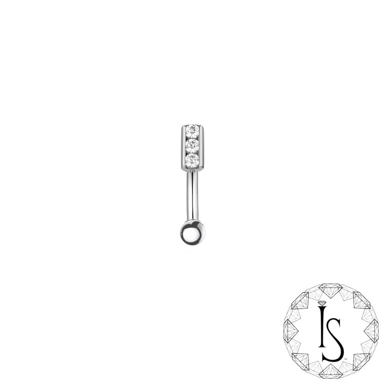 TI 3 gem Channel Set Curved Bar w-1/8" Ball 16ga TI 3 gem Channel Set Curved Bar w-1/8" Ball 16ga