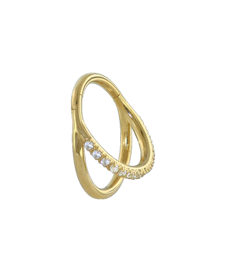 18K Y Double Hoop Gemmed Clicker 16ga 8mm CZ