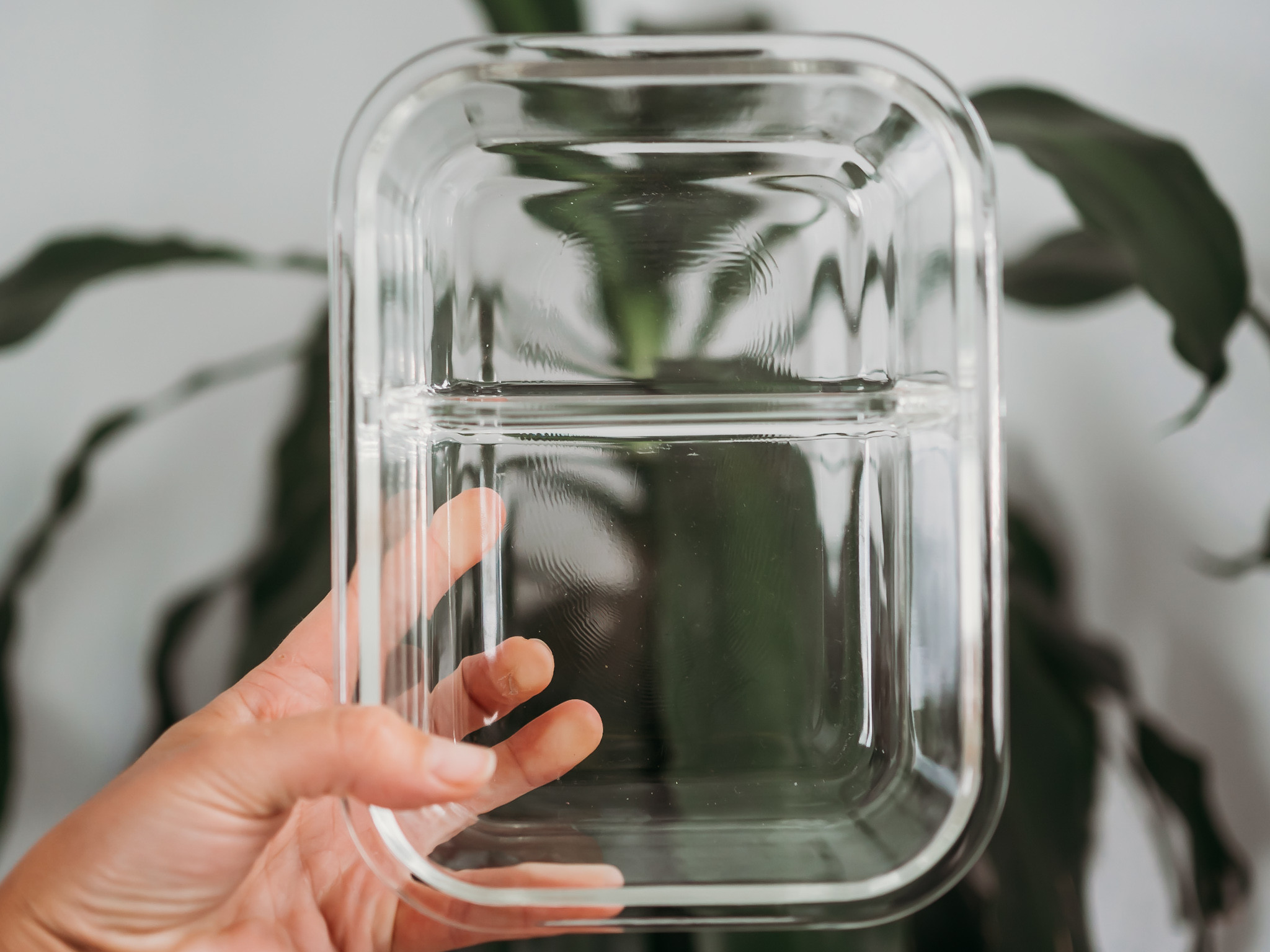 Glass container with dividers and bamboo lid