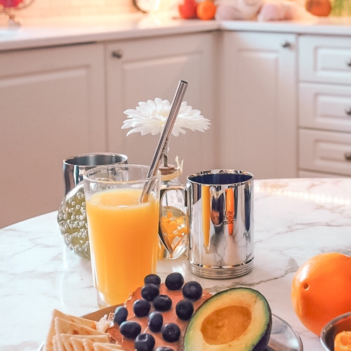 Stainless Steel Straw in an Organic Cotton Sleeve with Cleaning Brush - orange juics