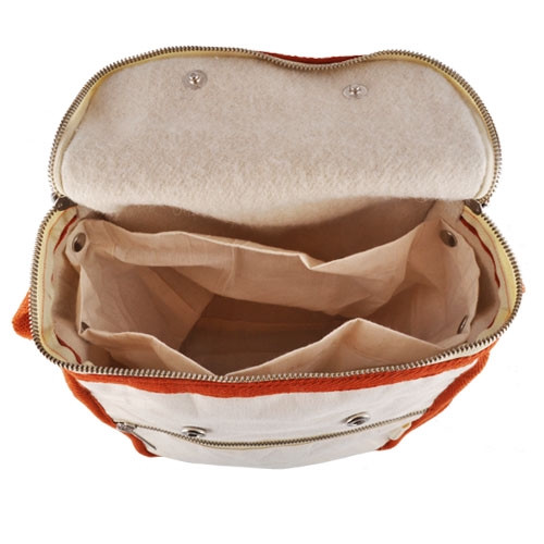 Wool Insulated Organic Cotton Lunch Bag - Orange Trim - Opening
