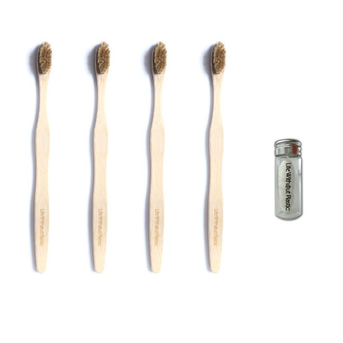 Plastic-Free Dental Care Kit -  4 Bamboo Adult LWP Toothbrushes, 1 Floss (subscription)
