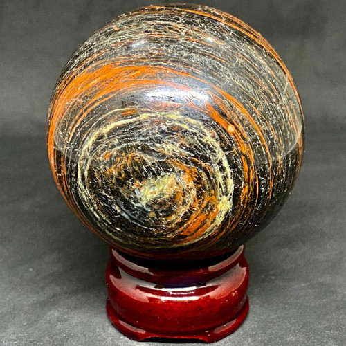 Black Tourmaline with Red Hematite Sphere(with stand)-1.1