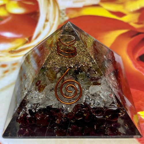 Orgonite Pyramid Garnet, Clear Quartz & Mixed Crystals  #1.1 Orgonite Pyramid Garnet, Clear Quartz & Mixed Crystals  #1.1