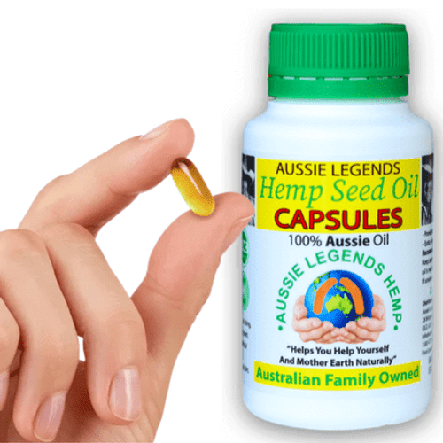 Aussie Legends Hemp Seed Oil Capsules Bottle – 60 x 1000mg Soft Gel Supplements, Front View