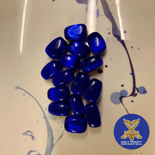 Holy Trinity Mind Body Soul Cats Eye Blue Tumbled Stone 