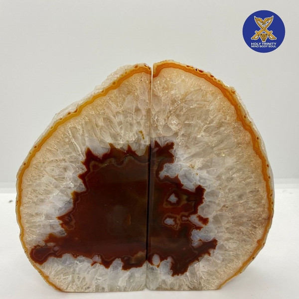 Agate Bookend Crystal Geode Healing Stone Pair 2.26Kg 14.7cm Tall Book Shelf Decor