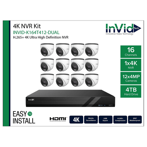 InVid Tech INVID-K164T412-DUAL (1) 16 Channel NVR + (12) 4 Megapixel Cameras