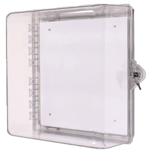 STI STI-7530 Protective Cabinet, Polycarbonate with Backplate and Key Lock, Clear