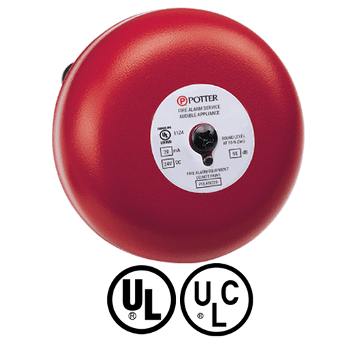 Potter PDC-8-24 DC Powered Bell, 8 inch, Red, 1750503